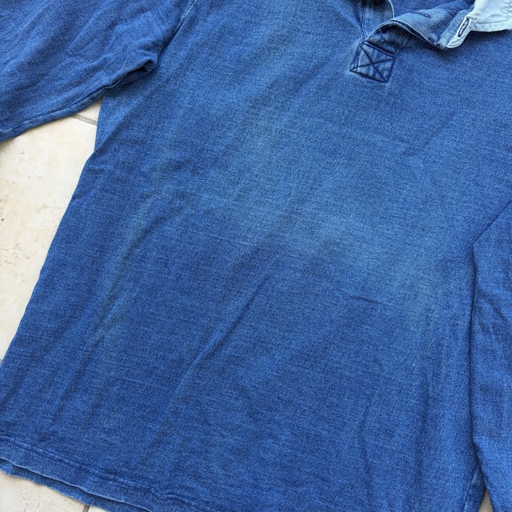 Gap Rugby Shirt Mens Large Tall Blue Indigo Denim Polo Distressed Faded Grunge - Picture 7 of 11